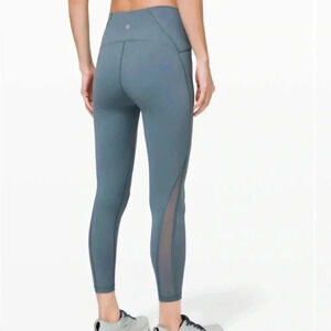Lululemon Train Times 7/8 Blue Charcoal Leggings Mesh Calf Panels Yoga Pants: 8
